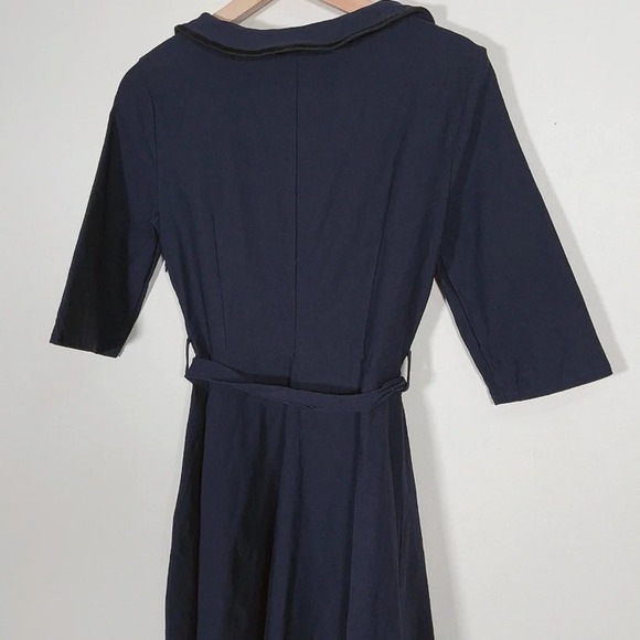 MIUSOL | 3/4 SLEEVE VINTAGE NAVY BELTED RETRO EVENING DRESS - Picture 10 of 13